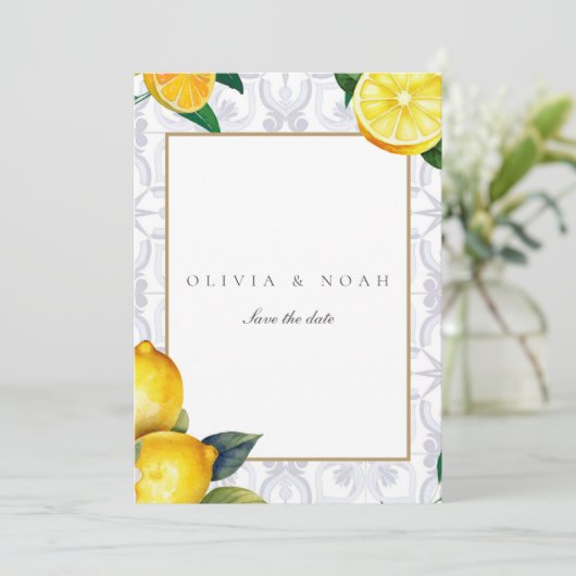 レモ地中海のン日付のカー結婚ドを保存 案内状 (スタンド正面)