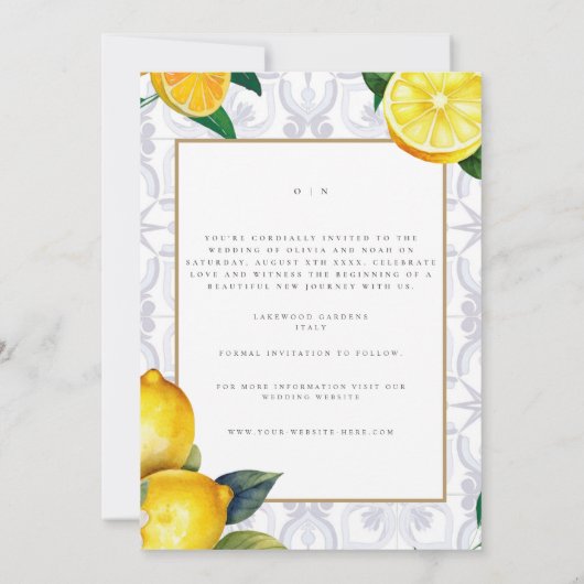 レモ地中海のン日付のカー結婚ドを保存 案内状 (裏面)