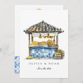 レモ地中海のン日付のカー結婚ドを保存 案内状 (正面/裏面)