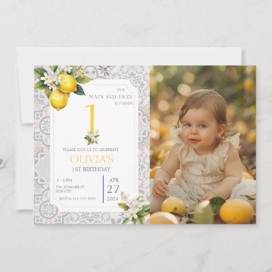 レモ地中海のン第1回第2回第3フォト誕生日 招待状 (正面)