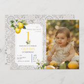 レモ地中海のン第1回第2回第3フォト誕生日 招待状 (正面/裏面)