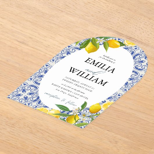 レモ地中海のン結婚の夏 アクリル招待状 (レイダウン)