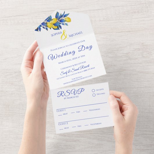 レモ地中海のン結婚ズ –  オールインワン招待状 (貼ってはがせる)