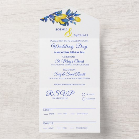 レモ地中海のン結婚ズ – オールインワン招待状 (内側)