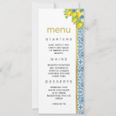 レモ地中海のン&ブルー結婚タイルのメニュー 招待状 (正面)