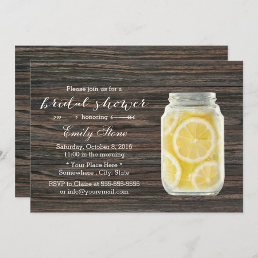 レモ素朴ネードメイソンジャーブライダルシャワー 招待状 (正面/裏面)