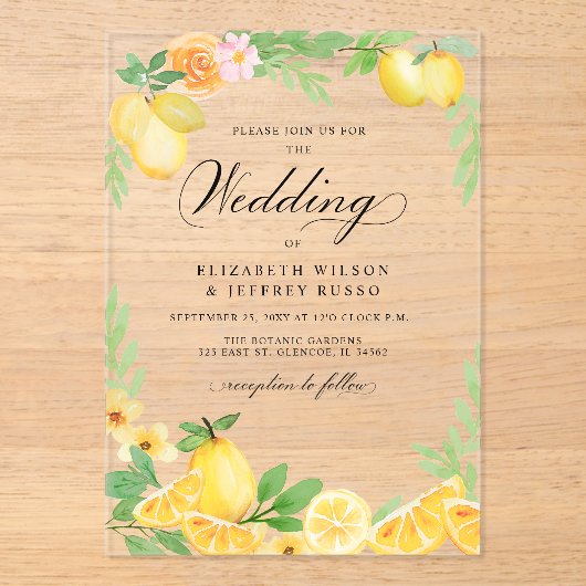 レモ素朴ンシトラスボホサマー結婚ズ アクリル招待状 (正面)