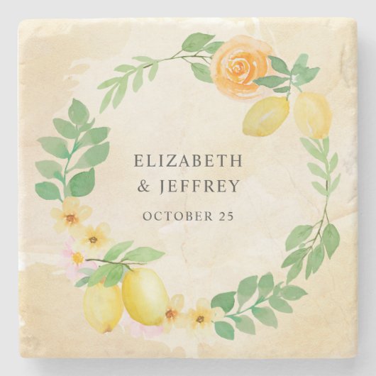 レモ素朴ンシトラスボホサマー結婚ズ ストーンコースター (正面)