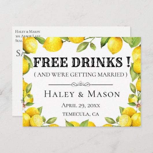 レモ素朴ンズフリー飲み物の日付を保存 案内ポストカード (正面/裏面)