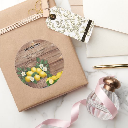 レモ素朴ンバスケッモダントかわいい赤ちゃんシャワー ラウンドシール (ギフト)