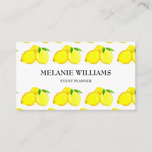 レモ絵を描ンイエローフルーツパターン水彩 名刺 (正面)