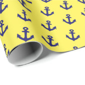 レモ航海のンイエローのネイビーブルーいかり ラッピングペーパー (ロールコーナー)