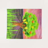 レモ色彩の鮮やかン&オレンジの木 – 抽象芸術ツリー タペストリー (正面(横))