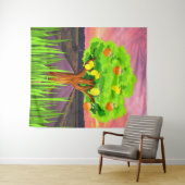 レモ色彩の鮮やかン&オレンジの木 – 抽象芸術ツリー タペストリー (インサイチュ(横))