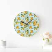 レモ葉ンズ：水彩シームレスプリント ラージ壁時計 (ホーム)