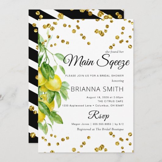 レモ飾ンエレガント・ブライダル・シャワー 招待状 (正面/裏面)