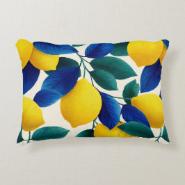 レモ鮮やかンとブルー離れの水彩模様 アクセントクッション