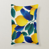 レモ鮮やかンとブルー離れの水彩模様 アクセントクッション (正面(垂直))