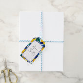 レモ鮮やかンとブルー離れの水彩模様 ギフトタグ (より糸付き)