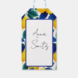 レモ鮮やかンとブルー離れの水彩模様 ギフトタグ
