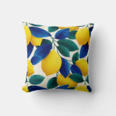 レモ鮮やかンとブルー離れの水彩模様 クッション (正面)