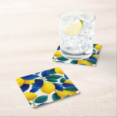 レモ鮮やかンとブルー離れの水彩模様 スクエアペーパーコースター (インサイチュ)