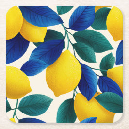 レモ鮮やかンとブルー離れの水彩模様 スクエアペーパーコースター