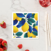 レモ鮮やかンとブルー離れの水彩模様 スタンダードカクテルナプキン (インサイチュ)