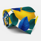 レモ鮮やかンとブルー離れの水彩模様 ネクタイ (ロール)