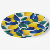 レモ鮮やかンとブルー離れの水彩模様 ペーパープレート (アングル)