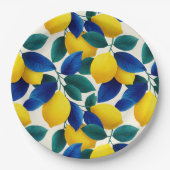 レモ鮮やかンとブルー離れの水彩模様 ペーパープレート (正面)