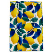 レモ鮮やかンとブルー離れの水彩模様 ミディアムペーパーバッグ (正面)