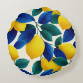 レモ鮮やかンとブルー離れの水彩模様 ラウンドクッション (裏面)