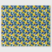 レモ鮮やかンとブルー離れの水彩模様 ラッピングペーパー (フラット)