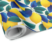 レモ鮮やかンとブルー離れの水彩模様 ラッピングペーパー (ロールコーナー)