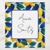 レモ鮮やかンとブルー離れの水彩模様 ワインラベル (シングルラベル)