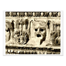 レリーフ彫刻のドラマチックな顔のローマ石の石像 写真プリント