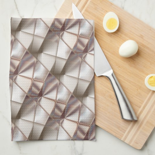 レリーフ、 浮き彫りや深さthに見える形状のシルキーベージュ キッチンタオル (四つ折り)