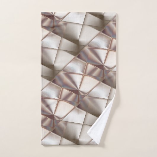 レリーフ、 浮き彫りや深さthに見える形状のシルキーベージュ バスタオルセット (ハンドタオル)