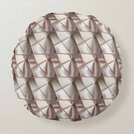 レリーフ、 浮き彫りや深さthに見える形状のシルキーベージュ ラウンドクッション (正面)