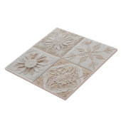 レリーフ、 浮き彫りフェイクパステルベージュ&ホワイト抽象芸術フローラ タイル (側面)