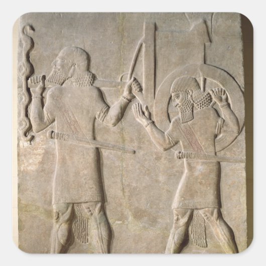 レリーフ、 浮き彫り2人の兵士を発掘する スクエアシール (正面)