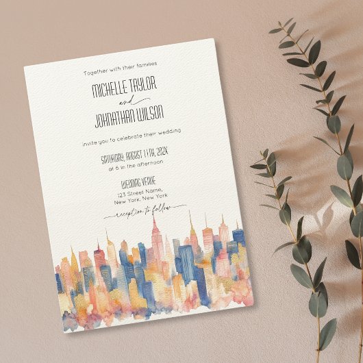 レロニューヨークシティデスティネーションウェディングウォーターカラー 招待状