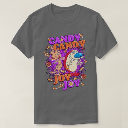 レンとスティムピーのハロウィンキャンディキャンディジョイ喜び Tシャツ (デザイン正面)