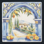 レンイタリアンモン地方の風景を持つ青いタイル ストーンコースター<br><div class="desc">レンイタリアングモン地方の風景の石のコースターの彼女のための贈り物、クリスマスの贈り物、母のためのクリスマスプレゼント、家の装飾のギフトと青いタイル</div>