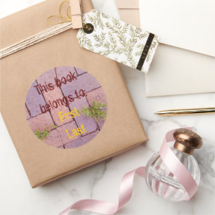 レンガおもしろい歩道の写真蔵書票 ラウンドシール