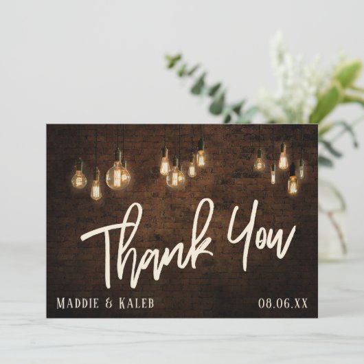 レンガとヴィンテージエジソンライト、産業用Vibe サンキューカード (スタンド正面)