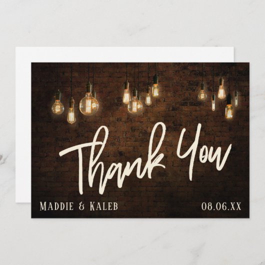 レンガとヴィンテージエジソンライト、産業用Vibe サンキューカード (正面/裏面)