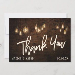 レンガとヴィンテージエジソンライト、産業用Vibe サンキューカード