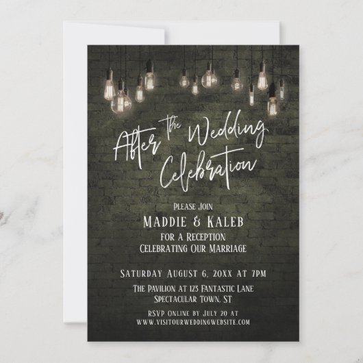 レンガのエジソンランプが結婚式の祝いの後に 招待状 (正面)